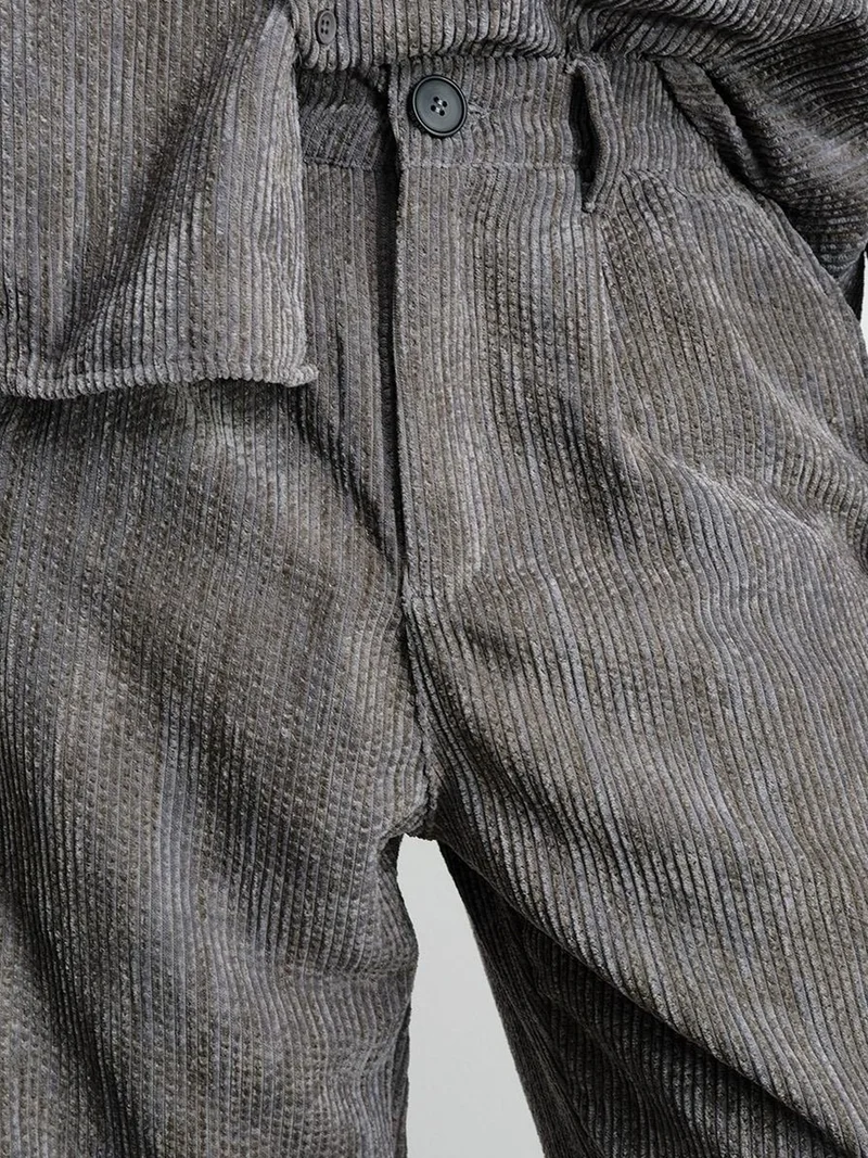 Giesto Charcoal Grey GIESTO Pleated Gabardine Straight Leg Pants for Men | Best Price UAE